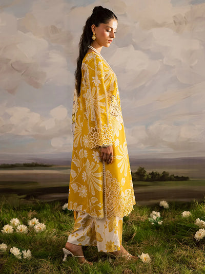 Mustard Yellow & White Accent: Printed Lawn Suit
