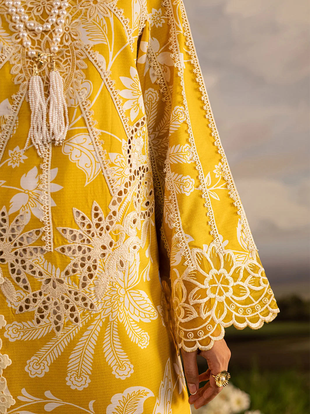 Mustard Yellow & White Accent: Printed Lawn Suit