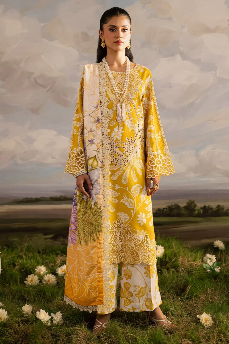 Mustard Yellow & White Accent: Printed Lawn Suit