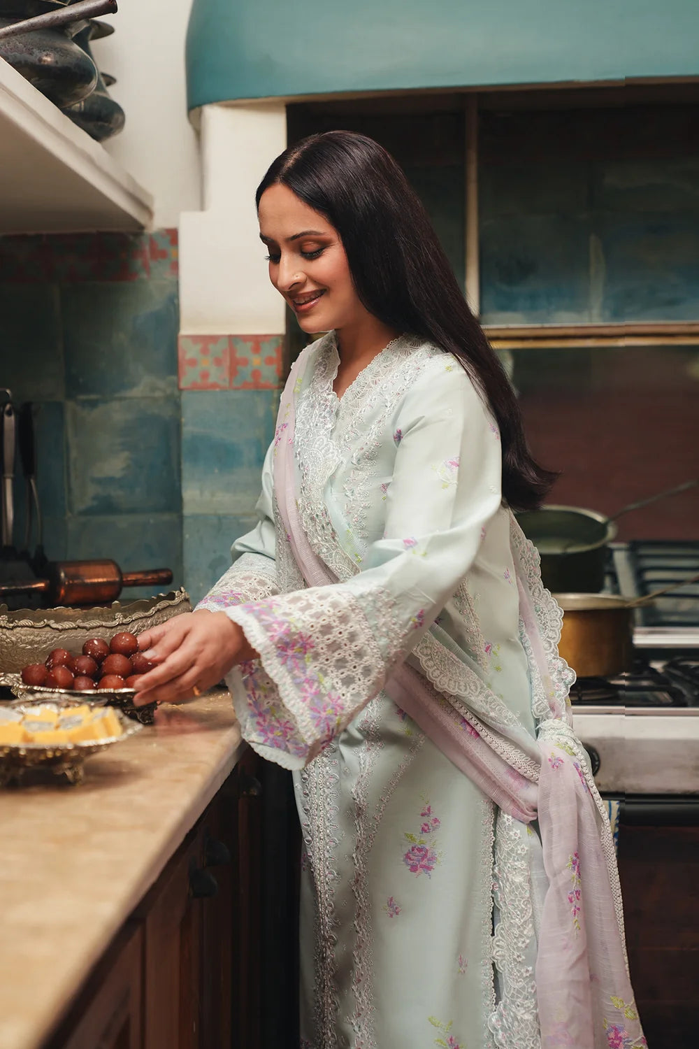 Soft Icy Pastel: Embroidered Cotton Suit | Ready To Wear