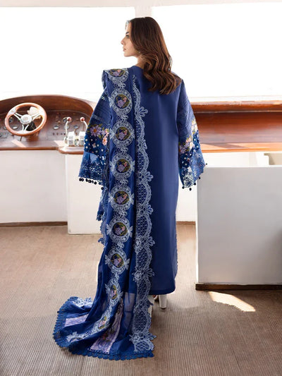 Cobalt Blue: Cotton Suit With Thread Embroidery | Ready To Wear