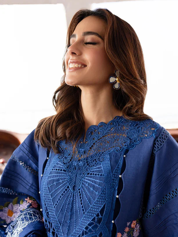 Cobalt Blue: Cotton Suit With Thread Embroidery | Ready To Wear