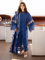 Cobalt Blue: Cotton Suit With Thread Embroidery | Ready To Wear