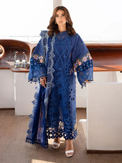 Cobalt Blue: Cotton Suit With Thread Embroidery | Ready To Wear