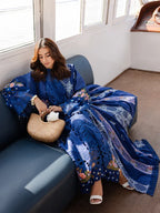 Cobalt Blue: Cotton Suit With Thread Embroidery | Ready To Wear