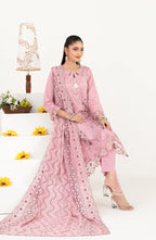 03-Piece Embroidered Lawn Suit & Plain Cotton Trouser | Ready To Wear