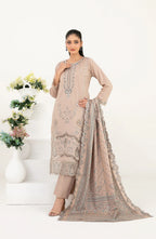 03-Piece Embroidered Lawn Suit & Plain Cotton Trouser | Ready To Wear