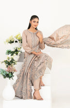03-Piece Embroidered Lawn Suit & Plain Cotton Trouser | Ready To Wear