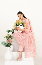 03-Piece Embroidered Lawn Suit & Plain Cotton Trouser | Ready To Wear