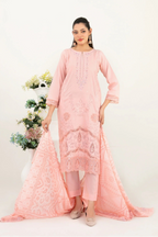 03-Piece Embroidered Lawn Suit & Plain Cotton Trouser | Ready To Wear