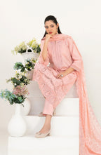 03-Piece Embroidered Lawn Suit & Plain Cotton Trouser | Ready To Wear