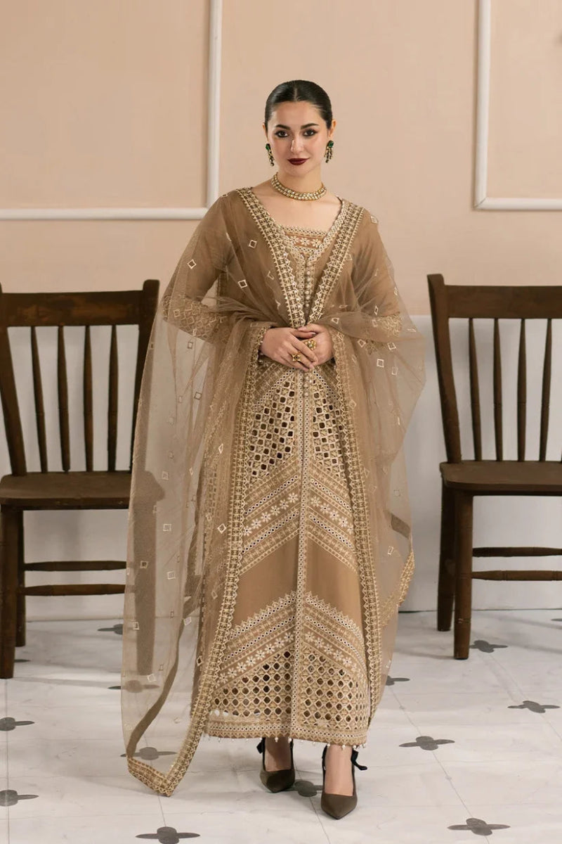 Mocha Beige & Cream: Embroidered Cotton Suit | Ready To Wear