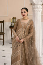 Mocha Beige & Cream: Embroidered Cotton Suit | Ready To Wear