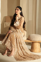 Camel Elegance: Embroidered Chiffon Suit With Malai Crepe Trouser | Ready To Wear