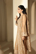 Camel Elegance: Embroidered Chiffon Suit With Malai Crepe Trouser | Ready To Wear