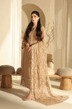 Camel Elegance: Embroidered Chiffon Suit With Malai Crepe Trouser | Ready To Wear