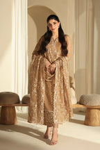 Camel Elegance: Embroidered Chiffon Suit With Malai Crepe Trouser | Ready To Wear