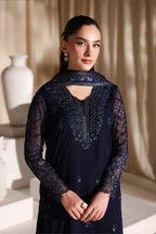 Luxury Navy Blue Sequins Embroidered Chiffon 3-Piece Suit | Ready To Wear