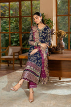 Deep Navy & Berry Plum Accent: Embroidered Chiffon Suit