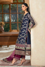 Deep Navy & Berry Plum Accent: Embroidered Chiffon Suit