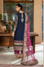 Deep Navy & Berry Plum Accent: Embroidered Chiffon Suit