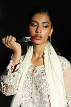 Icy White & Floral Accent: Embroidered Organza Suit | Ready To Wear