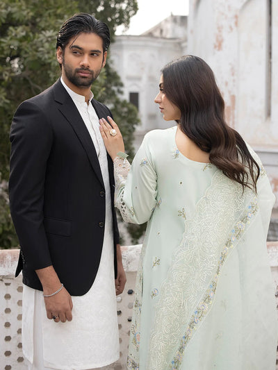 03-Piece Embroidered Net  Lawn Cotton Suit - Ready To Wear