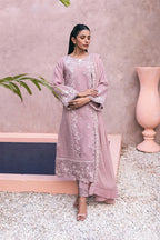 Muted Lavender Pink: Embroidered Chiffon Suit | Ready To Wear