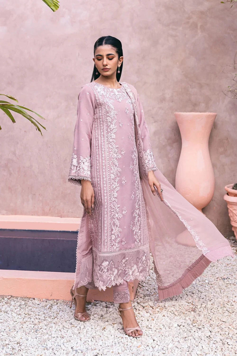 Muted Lavender Pink: Embroidered Chiffon Suit | Ready To Wear
