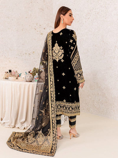 Noir Black & Gold Accent: Heavy Embroidered Velvet Suit | Ready To Wear