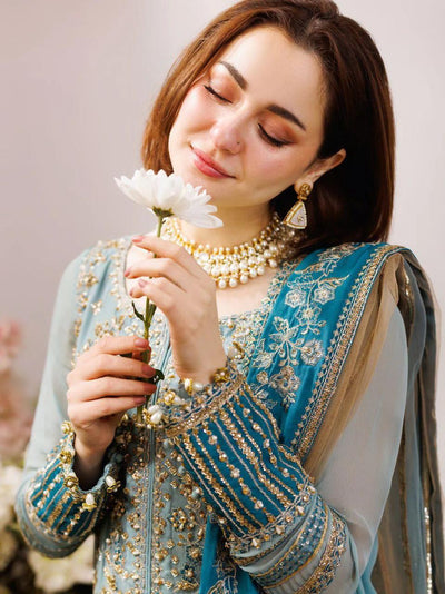 Soft Lavender: Embroidered Chiffon Suit With Purple Bordered Dupatta | Ready To Wear