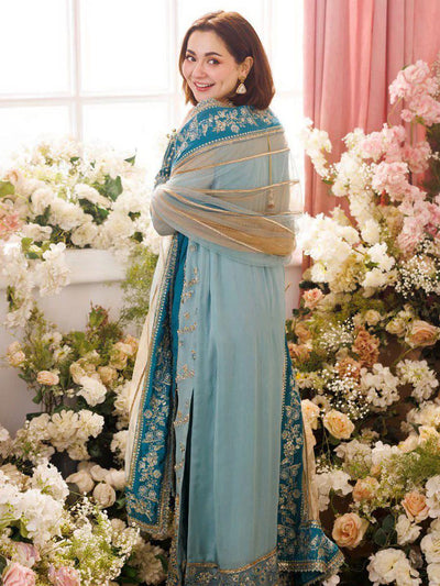 Soft Lavender: Embroidered Chiffon Suit With Purple Bordered Dupatta | Ready To Wear