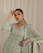 Soft Sage Green: Embroidered Chiffon Suit With Malai Trouser | Ready To Wear