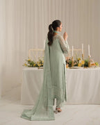 Soft Sage Green: Embroidered Chiffon Suit With Malai Trouser | Ready To Wear