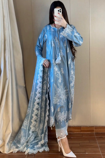 The Powder Blue Pearl: Fully Embroidered Lawn Suit | Ready To Wear