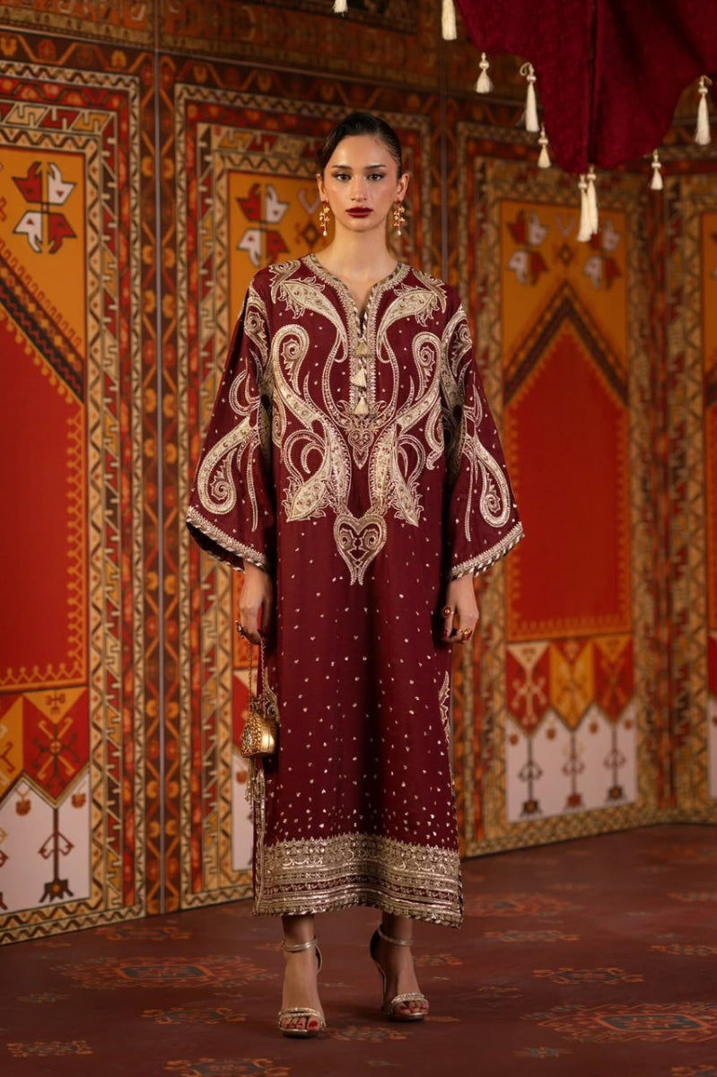 3 Pcs Luxury Charmoush Silk Suit with Embroidered Spangle & Laser Work | Ready To Wear