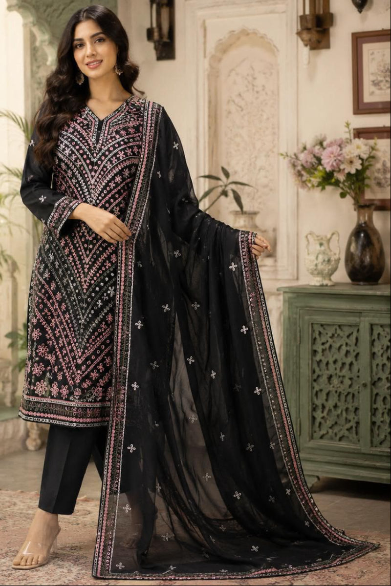 03-Piece Premium Embroidered Chikankari Lawn Suit - Ready To Wear