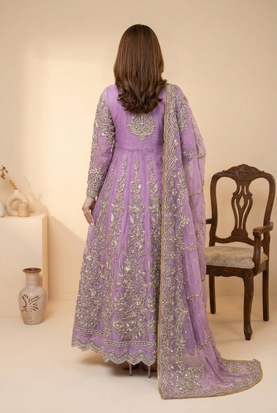Soft Lilac & Silver Heavily Embroidered Net Maxi | Ready To Wear