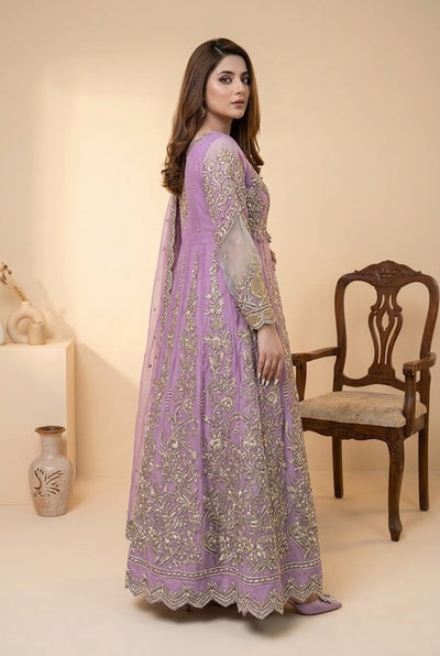 Soft Lilac & Silver Heavily Embroidered Net Maxi | Ready To Wear