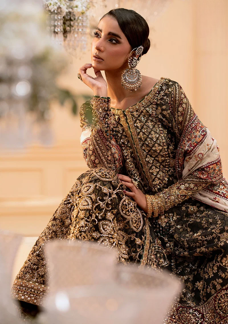 Deep Antique Bronze & Charcoal: Heavy Embroidered Organza Suit |