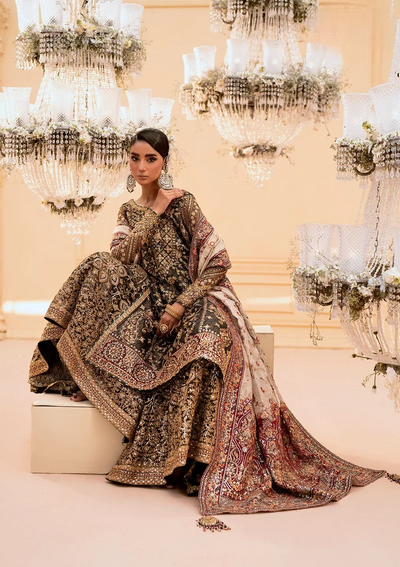 Deep Antique Bronze & Charcoal: Heavy Embroidered Organza Suit |