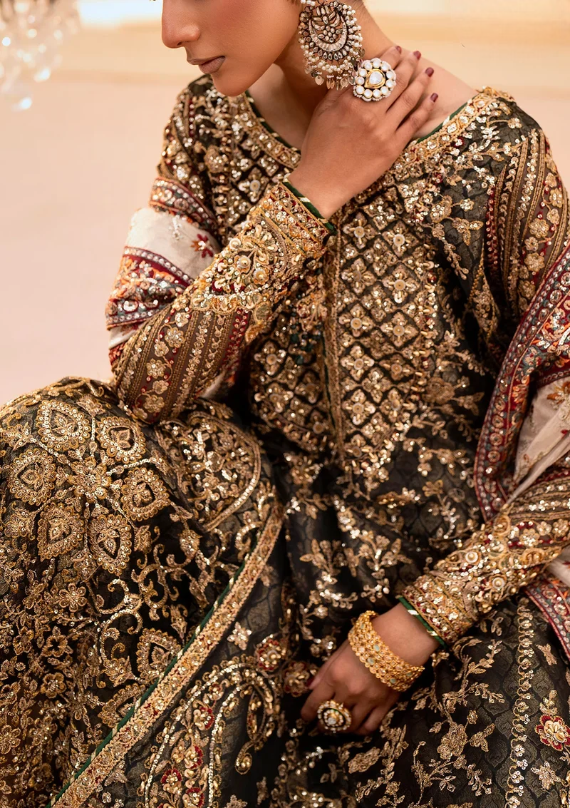 Deep Antique Bronze & Charcoal: Heavy Embroidered Organza Suit |