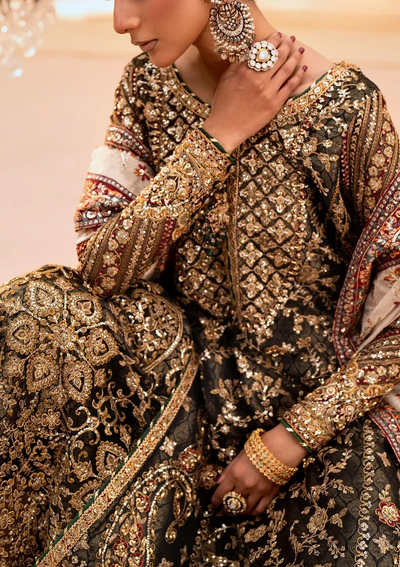 Deep Antique Bronze & Charcoal: Heavy Embroidered Organza Suit |