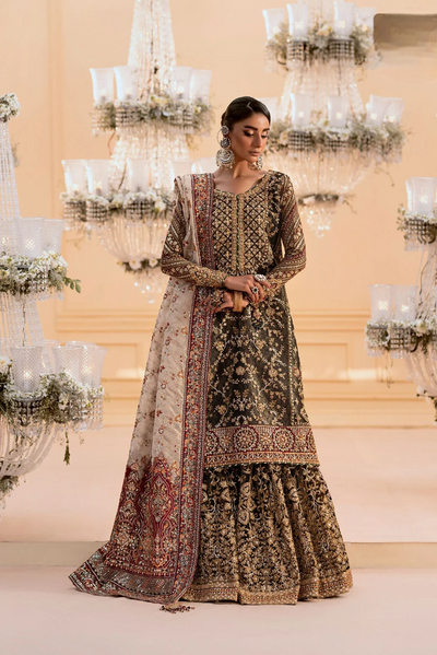 Deep Antique Bronze & Charcoal: Heavy Embroidered Organza Suit |