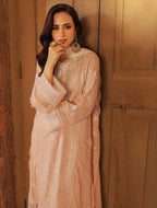Soft Peach & Pearl: Embroidered Chiffon Suit | Ready To Wear