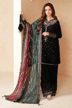 03 Piece Velvet Embroidered Suit - Ready To Wear