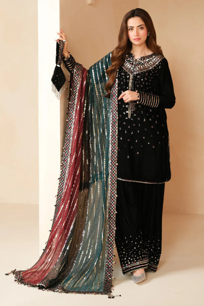 03 Piece Velvet Embroidered Suit - Ready To Wear