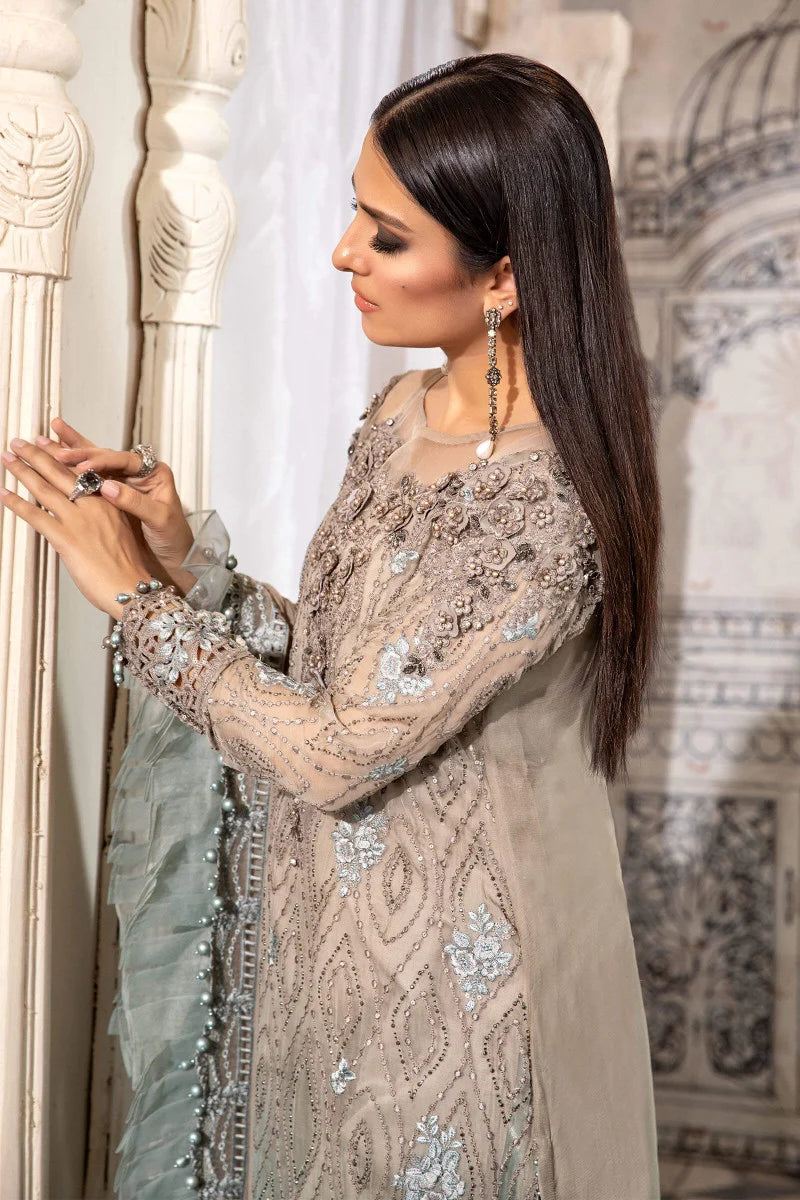 Dual-Tone Taupe & Mint: Embroidered Chiffon Suit