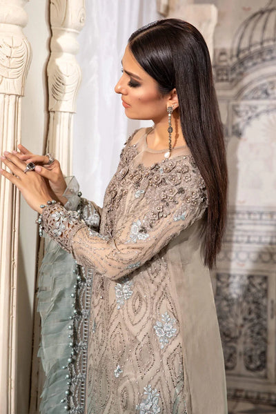 Dual-Tone Taupe & Mint: Embroidered Chiffon Suit