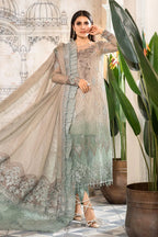 Dual-Tone Taupe & Mint: Embroidered Chiffon Suit